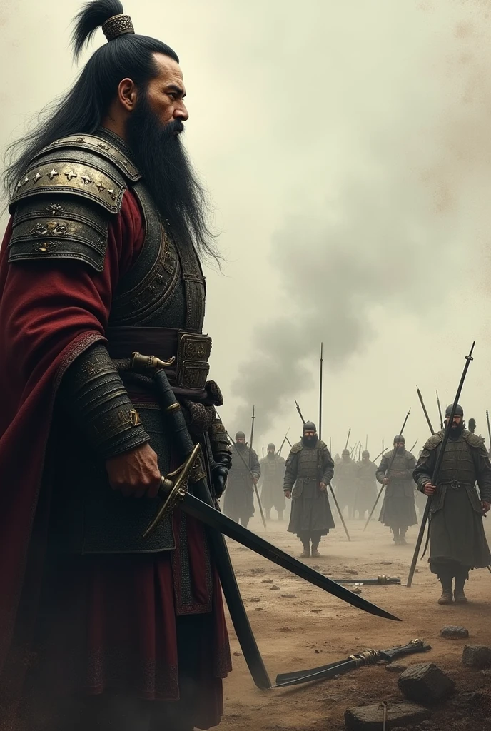 Guan Yu with a beard saw Guan Yu&#39;s soldiers retreating.