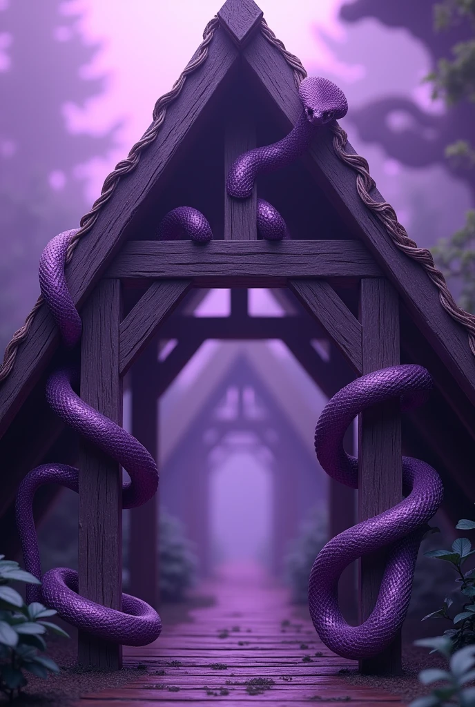 wooden truss and a snake, purple color