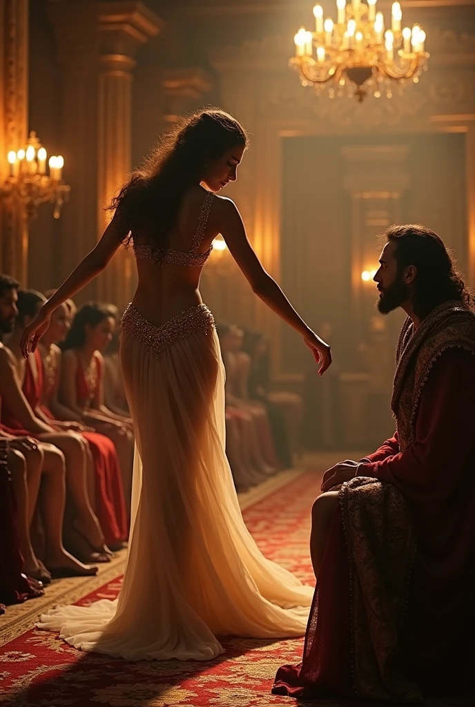 Herodias' daughter came in and danced, pleased Herod and his guests. The king said to the young woman: "Ask me anything you want, and I will give you".