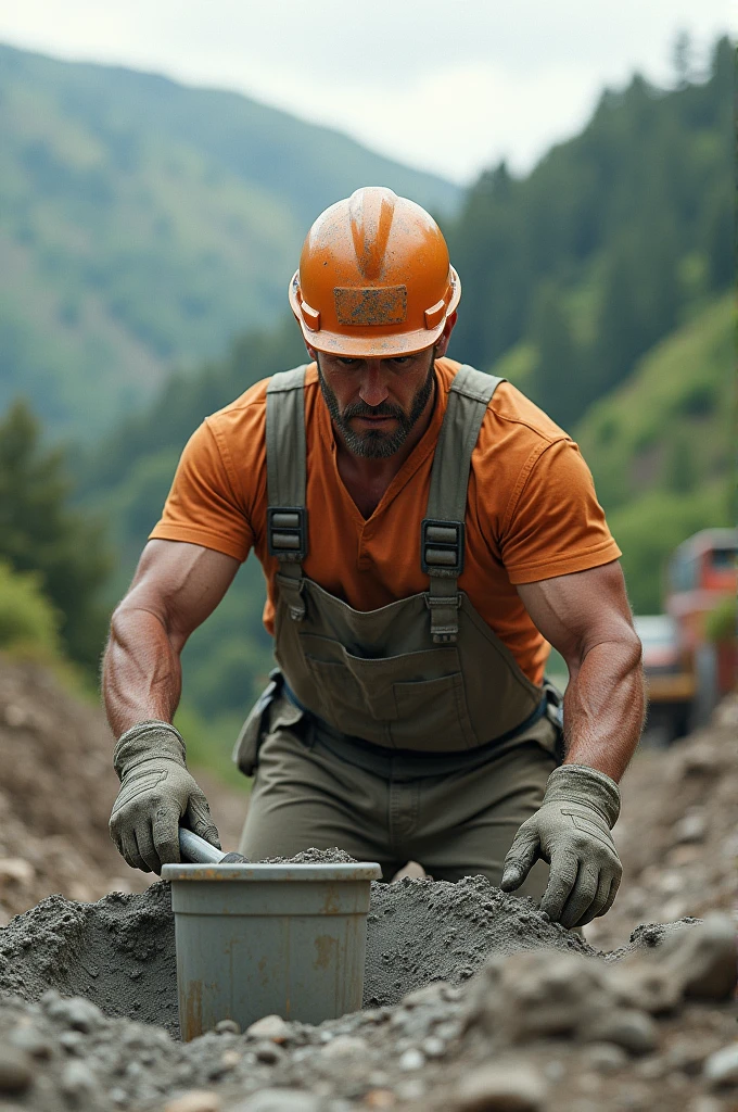 A concrete worker work for construction at hilly area