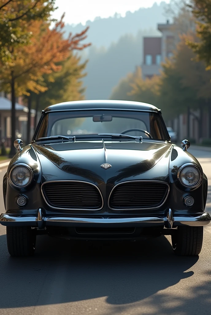 a modernized Studebaker Hawk that preserves its classic elegance, luxury, and vintage appeal, while incorporating contemporary design elements. The front should feature a sleek big grille with thin chrome or blacked-out with subtle power dome or dual bulges, flowing smoothly into the sharp yet smooth body lines that run along the sides. it's key Elements should remain same. Give in that way it's side view