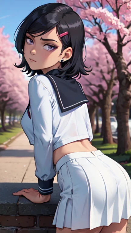 knit、skirt、Beauty、ponytail、buttocks emphasis、Low - Angle