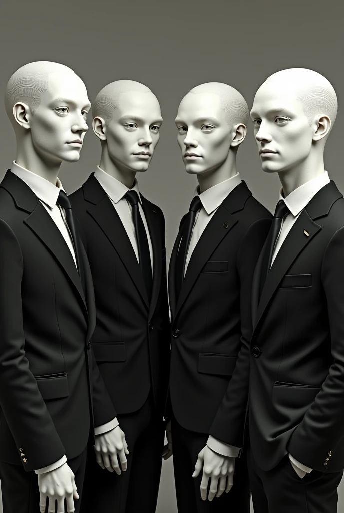 Four albino men in elegant suits posing 