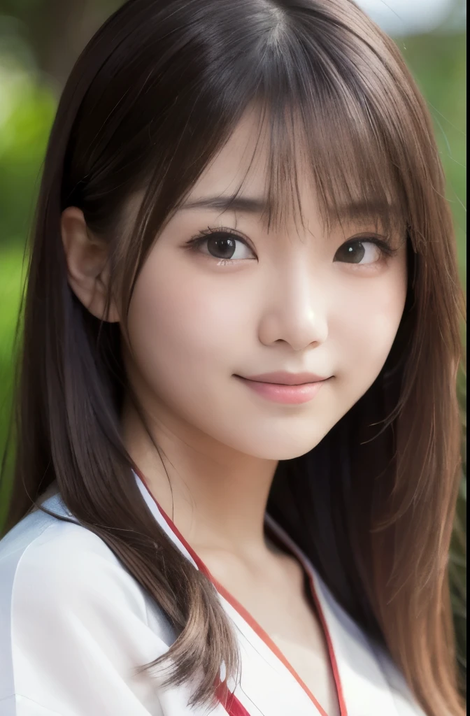 best quality, face focus, soft light, ultra high res, (photorealistic:1.4), RAW photo,(Shinozaki Ai), white skin, kawaii,
1 Japanese girl, solo, cute, (smile), (pupil, lights in the eyes), detailed beautiful face, Medium-sized breasts,(high resolution detail of human skin texture),(long hair),(portrait), upper body, white traditional kimono, in the forest,