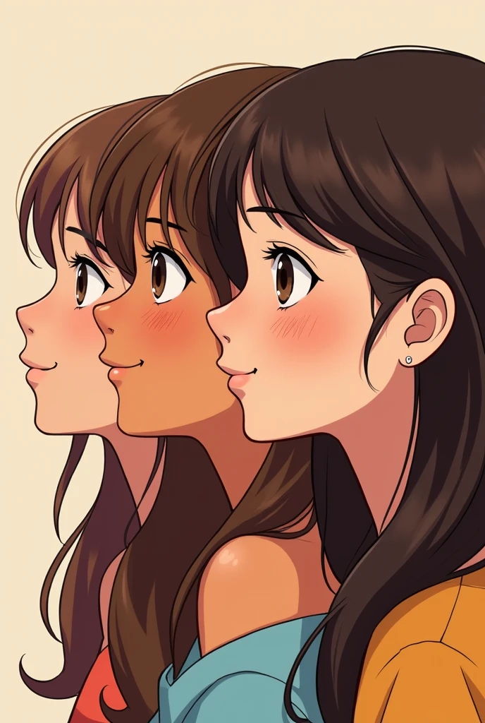 create 3 teenage girls looking forward with brown hair in profile picture format
