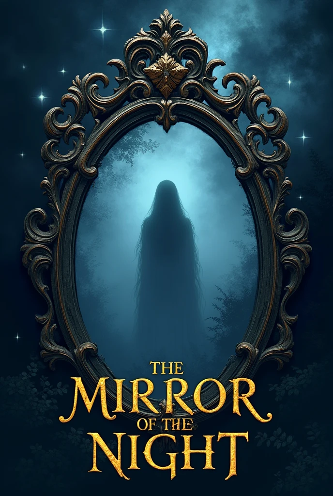 "The Mirror of the Night":
### **Cover design**
1. **bottom:**
- A dark and mysterious atmosphere, with a deep blue and black tone to represent night and darkness. It could include a light texture that simulates fog or shadows..
2. **central image:**
- An antique mirror with an intricately carved frame, in which a faint figure or shadow is reflected. The mirror may be cracked in some places, displaying a diffuse glow that suggests magic or mystery.
- Alternatively, You can show a feminine figure (Viviana) holding the amulet with an expression of determination, on a background of shadows or with the reflection of a broken mirror.
3. **Title:**
- Place the title "The Mirror of the Night" at the top or center of the cover, in an elegant and somewhat gothic typography. You can use gold or silver letters to give it a touch of mystery and fantasy..
4. **Author's name:**
- Name "Jhuliana Leon" should be at the bottom of the cover, in a clear and legible typography, but that harmonizes with the general style of the cover.
5. **Additional Elements:**
- Add details like little stars or sparkles around the mirror to enhance the magical effect. You can also include subtle shadows or blurred figures in the background to give a sense of depth and mystery..
Spanish title