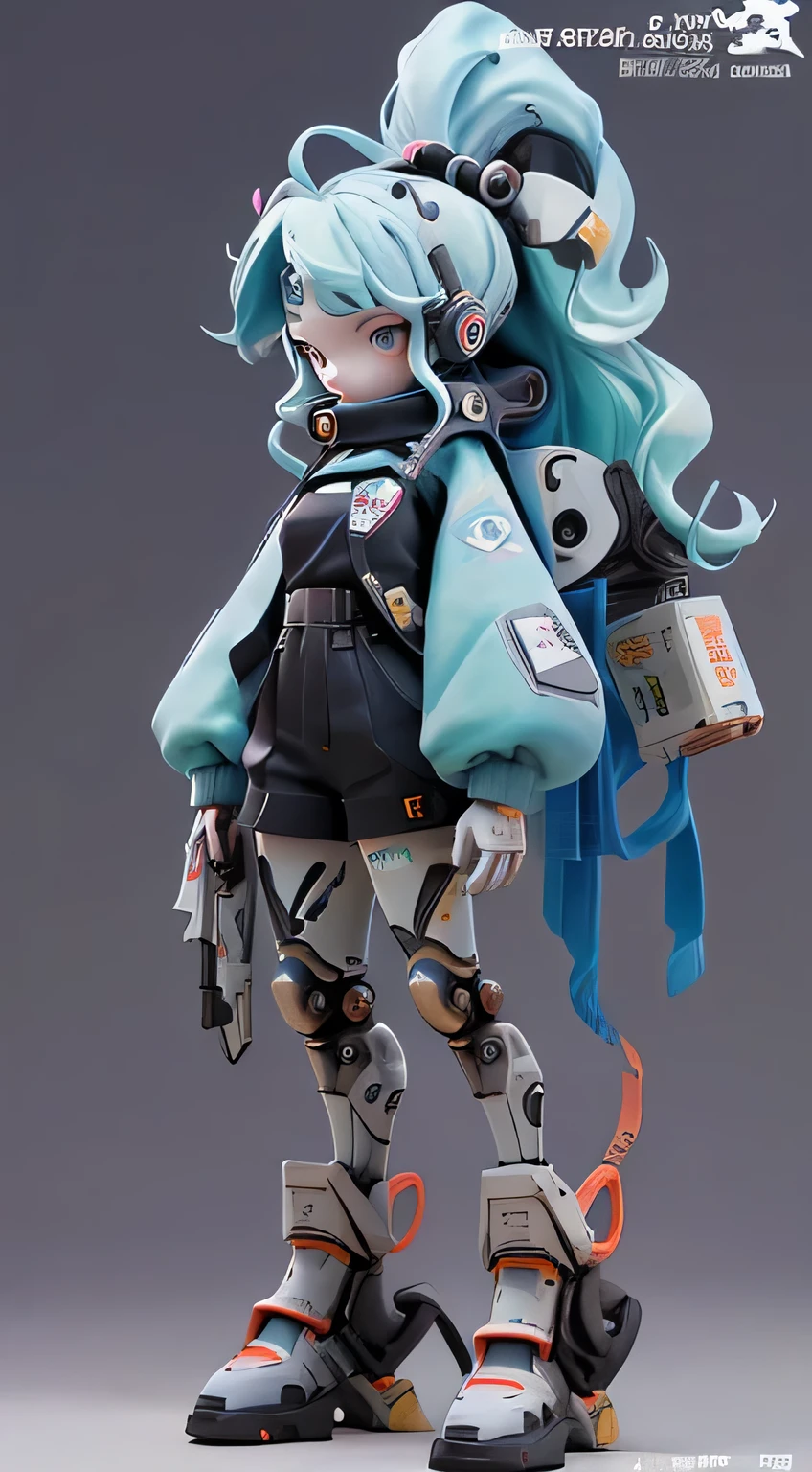((masterpiece)), (Textured skin), ((Attention to detail)), Highest quality, Awards, 8k, Beautiful woman, Mecha Girl (Blue Mechanical Parts), (Mechanical body:1.2), Complex armament, Android woman, ponytail, Choose your hair, rifle