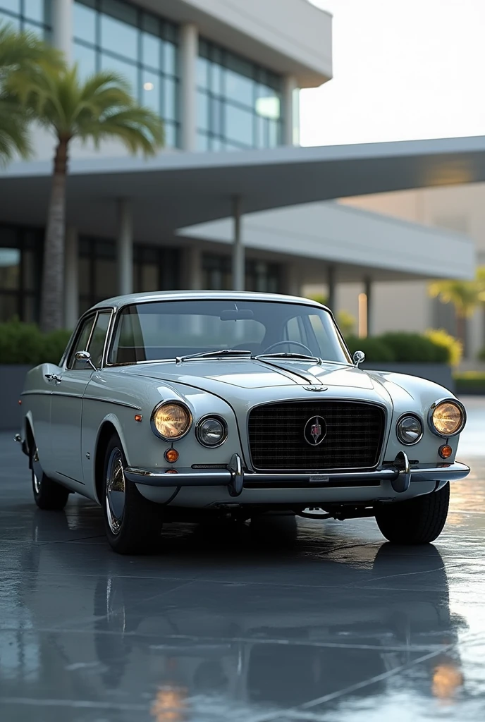 a modernized Studebaker Hawk that preserves its classic elegance, luxury, and vintage appeal, while incorporating contemporary design elements. The front should feature a sleek big grille with thin chrome or blacked-out with subtle power dome or dual bulges, flowing smoothly into the sharp yet smooth body lines that run along the sides. it's key Elements should remain same with new generation modern appeal. Give in that way it's side view