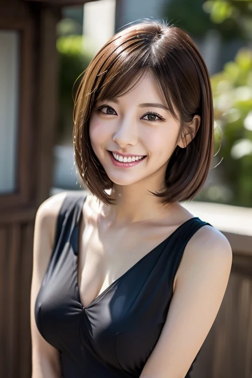 Japanese women　Orthodox beauty, cute, cute, beautiful, smile, Yamato Nadeshiko, Ultra-realistic, More real, Real women, Looks like the real thing, From below, Just like him, Super Real, Bob, Upper Body