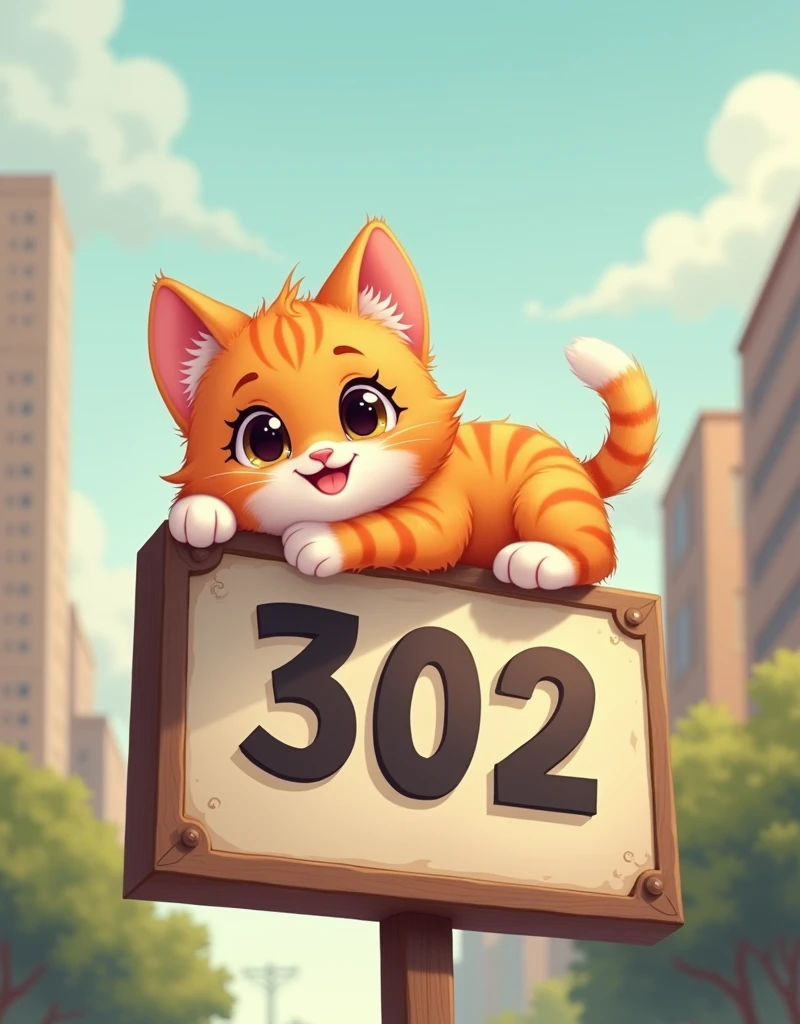 A super cute kitten lying on a sign that says 312，Smiling mouth，big round cute eyes