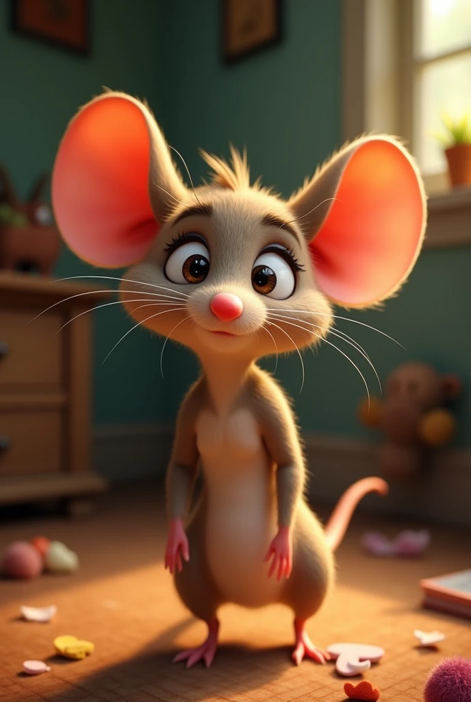 create an animated character of a mouse with an elongated nose, that is male