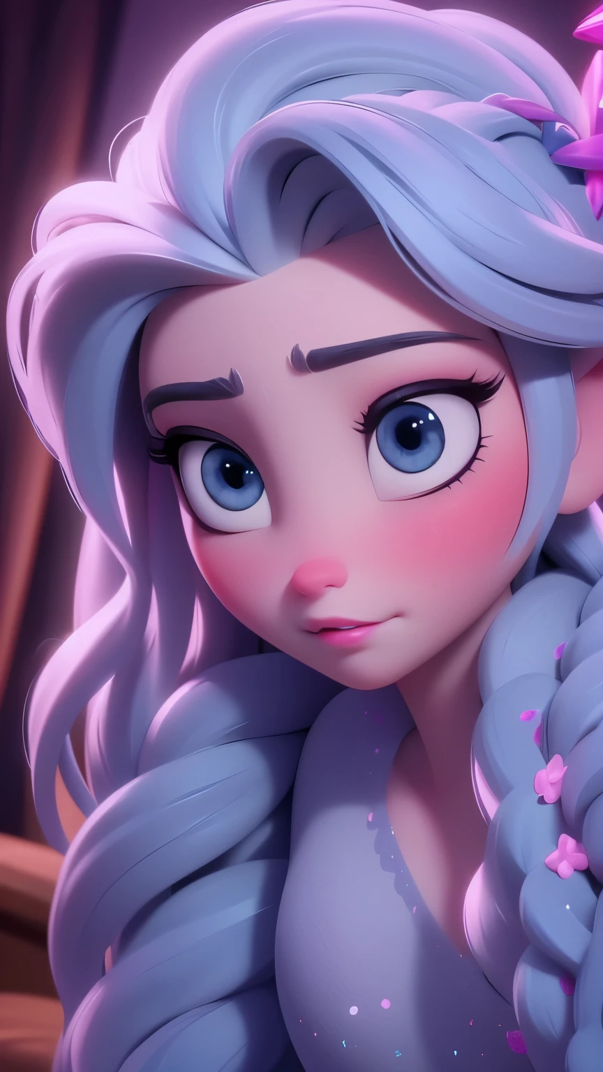 Elsa, (perky breasts), (((small breasts))), smirk:1.2, beautiful blue eyes, (perfect iris’s), depth of colour to her eyes, blonde hair, long hair, braid, full lips, blush, naked, she is showing her vagina, depth of field, bokeh, (special attention to skin detail: 1.2), masterpiece, best quality, ultra-detailed, ultra-HD, photorealistic, cinematic, ((mid camera shot)), sensual pose, alluring, nipples:1.4, looking up at camera, closeup on her face, her cheeks are blushed, 2, she is on her knees, eye contact:1.4, high angle:1.5, ((closeup on face)), perfect face, (((visible breasts))) bokeh everything other than her perfect face, location is Arendelle in winter, ice castle