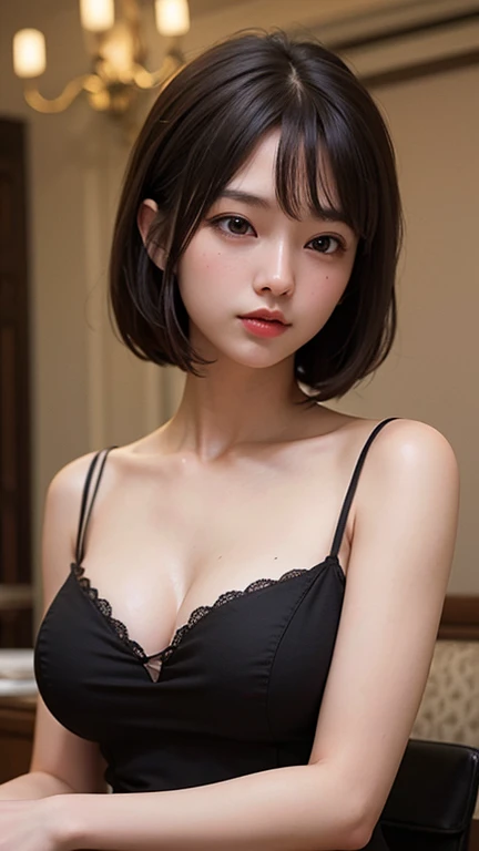 Highest quality, shape, Very detailed, In detail, High resolution, 8k wallpaper, Perfect dynamic composition, Beautiful attention to detail, woman's fashion summer,Short Bob Hair,Small Natural Color Lip, Bold sexy posmile,Harajuku、20-year-old girl、cute、sexy shot king at camera