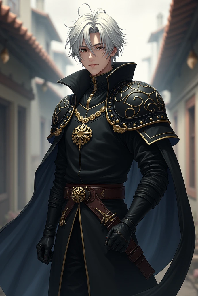 bounty hunter, with white hair, man and black clothes, knight theme, Youngh, Tranquil, bonitas, poorer, more like an anime