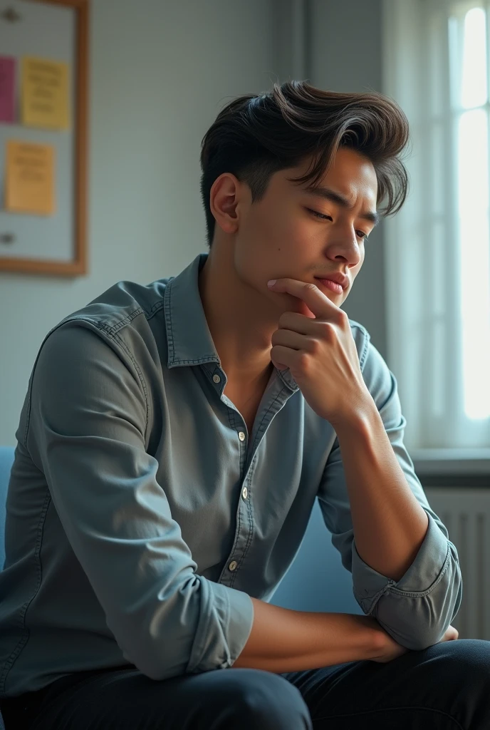 a boy suddenly feeling sad for no reason at all, missing someone.