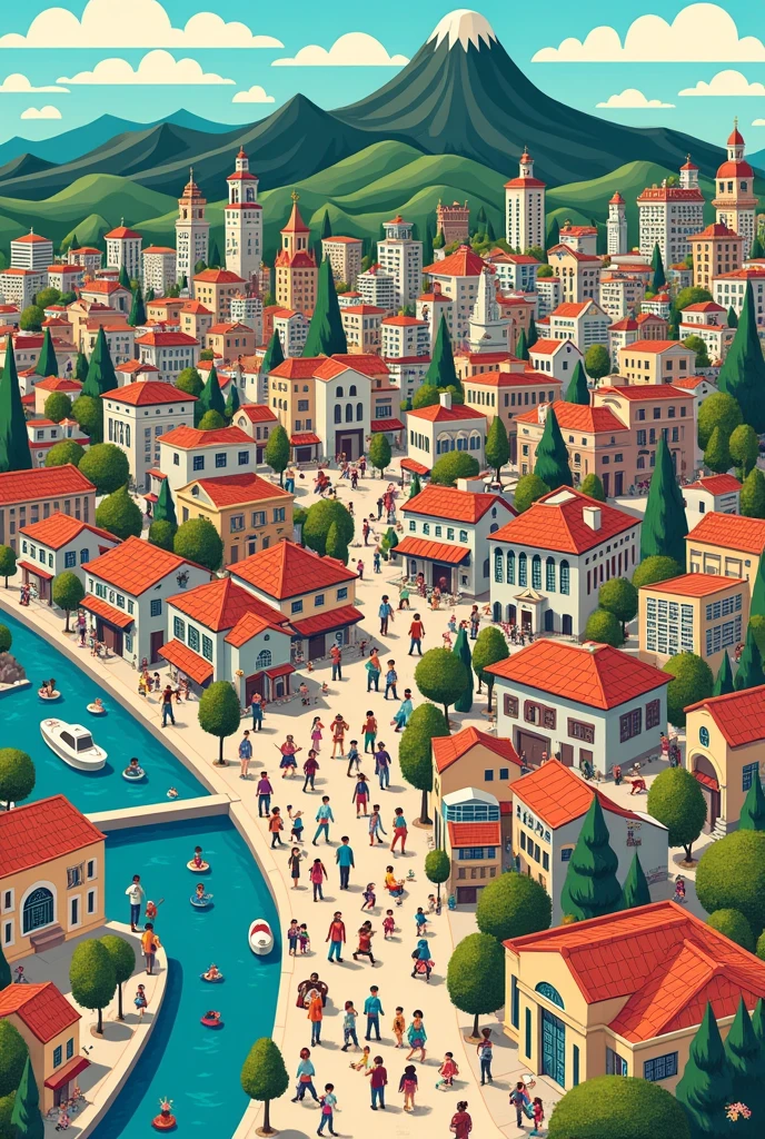 Generate a detailed map in the style of the game "Find Waldo"  about the city of Monterrey that contains many characters, emblematic locations and objects of Monterrey 
