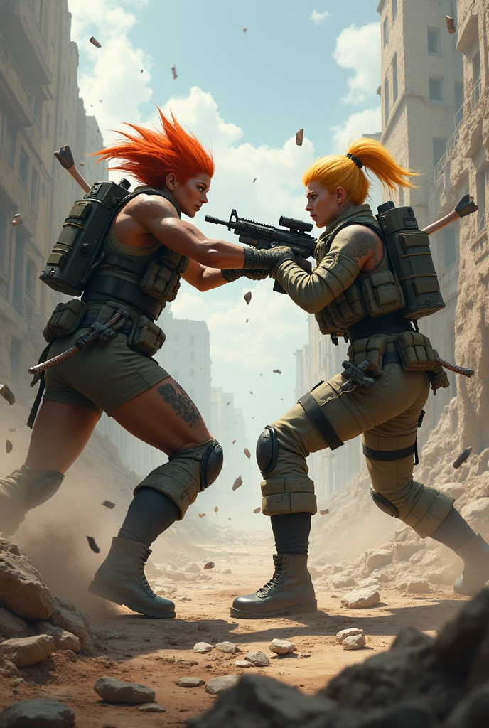 Soldier chick defeating another chick