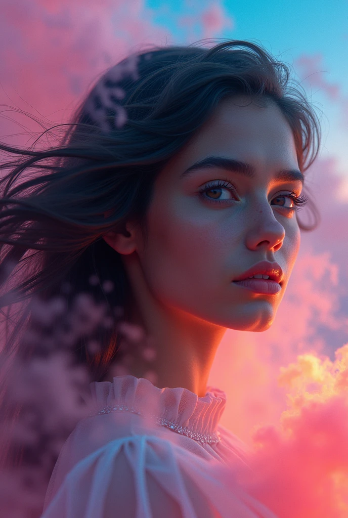 (movie poster with title and text graphics:1.3) (under the title banner text logo "VIRGO":1.5), Romanticism, UHD, attractive, ethereal dark skin, elegant, teenager, beautiful, flawless, angelic, soft liquid rainbow smoke background, wind, fractal neon antimatter finish, highly detailed, trending on artstation, sharp focus, studio photo, intricate details, highly detailed, by Artgerm, Thomas Kinkade, Anna Dittmann, Gerhard Richter