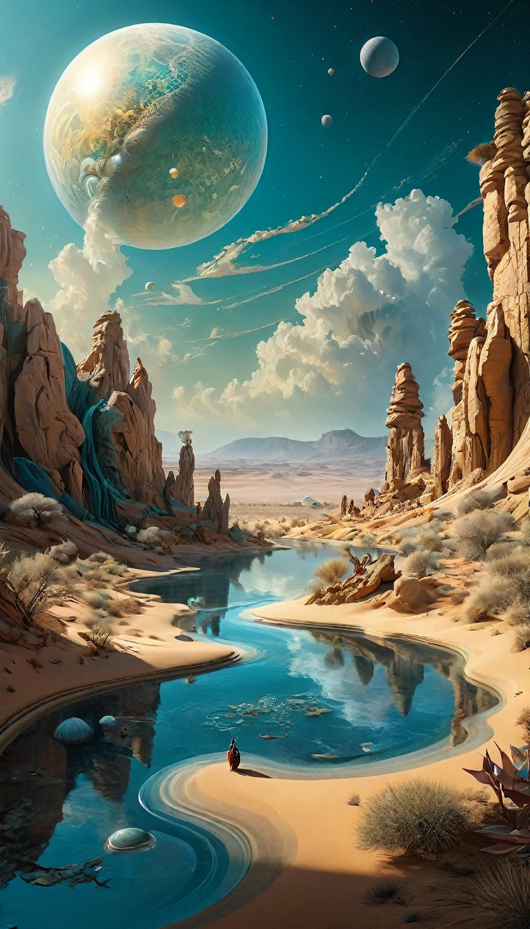 (best quality,4k,8k,highres,masterpiece:1.2),ultra-detailed,(realistic,photorealistic,photo-realistic:1.37), digital art by IrinaKapi, surrealism, desert of time, splash, futuristic, patterns, floating objects, Yuumei, Robert Bissell, Christopher Balaskas, Keith Mallett, Wassily Kandinsky, acrylic painting, dreamlike atmosphere, intricate details, mesmerizing composition, ethereal beauty, mystical elements, whimsical landscapes, otherworldly creatures, intricate brushwork, surreal landscapes, fantastical imagery