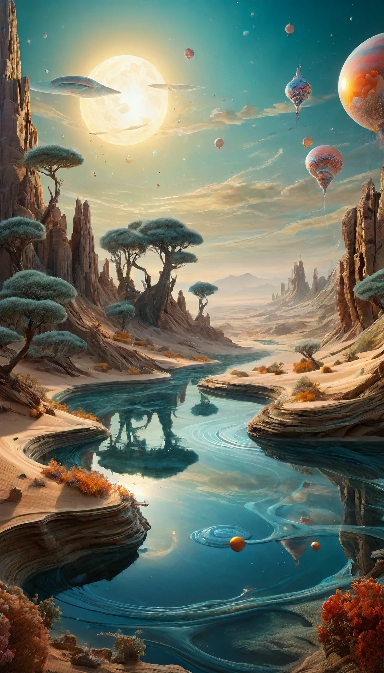 (best quality,4k,8k,highres,masterpiece:1.2),ultra-detailed,(realistic,photorealistic,photo-realistic:1.37), digital art by IrinaKapi, surrealism, desert of time, splash, futuristic, patterns, floating objects, Yuumei, Robert Bissell, Christopher Balaskas, Keith Mallett, Wassily Kandinsky, acrylic painting, dreamlike atmosphere, intricate details, mesmerizing composition, ethereal beauty, mystical elements, whimsical landscapes, otherworldly creatures, intricate brushwork, surreal landscapes, fantastical imagery