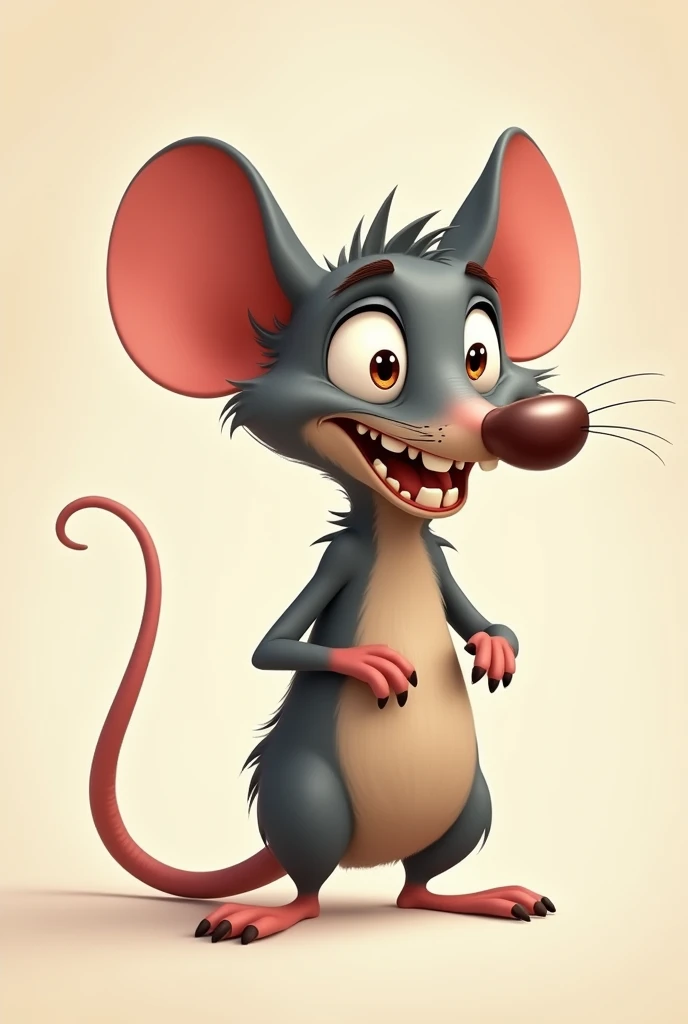 create an animated character of a mouse with an elongated nose, and teeth out, that is male