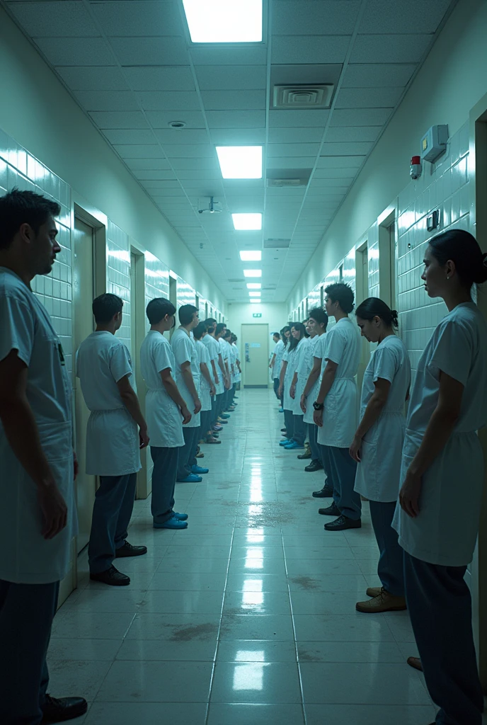 a clean, bright hospital contrasted with a dark, dirty environment filled with sick people
