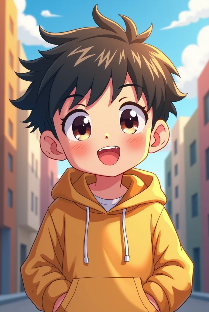 create cartoon anme boy character wearing hodi