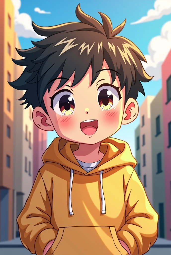 create cartoon anme boy character wearing hodi