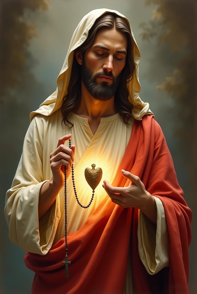 Laberadas of Pentecost, Espirito, nossa senhora e jesus  holding a rosary in his hand and with writing somewhere in the Brazilian Portuguese language "Do not quench the Spirit " 