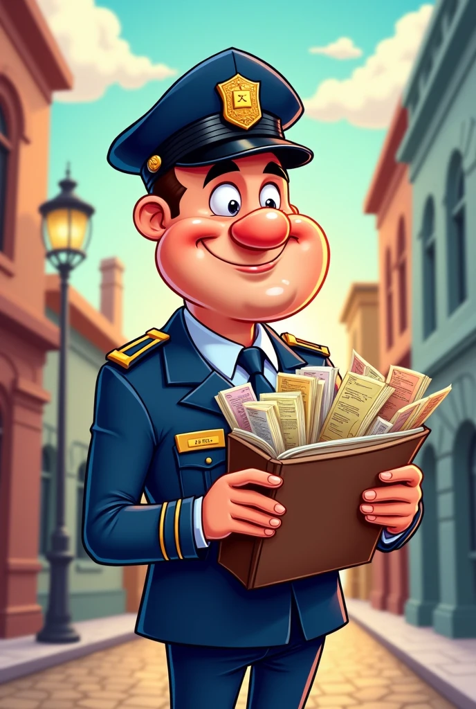 Cartoon policeman with bag of poems