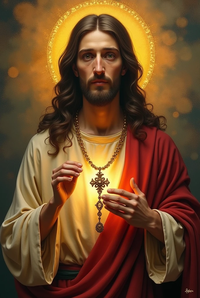 Laberadas of Pentecost,
nossa senhora e jesus holding a rosary in his hand and with writing somewhere in the Brazilian Portuguese language "Do not quench the Spirit "