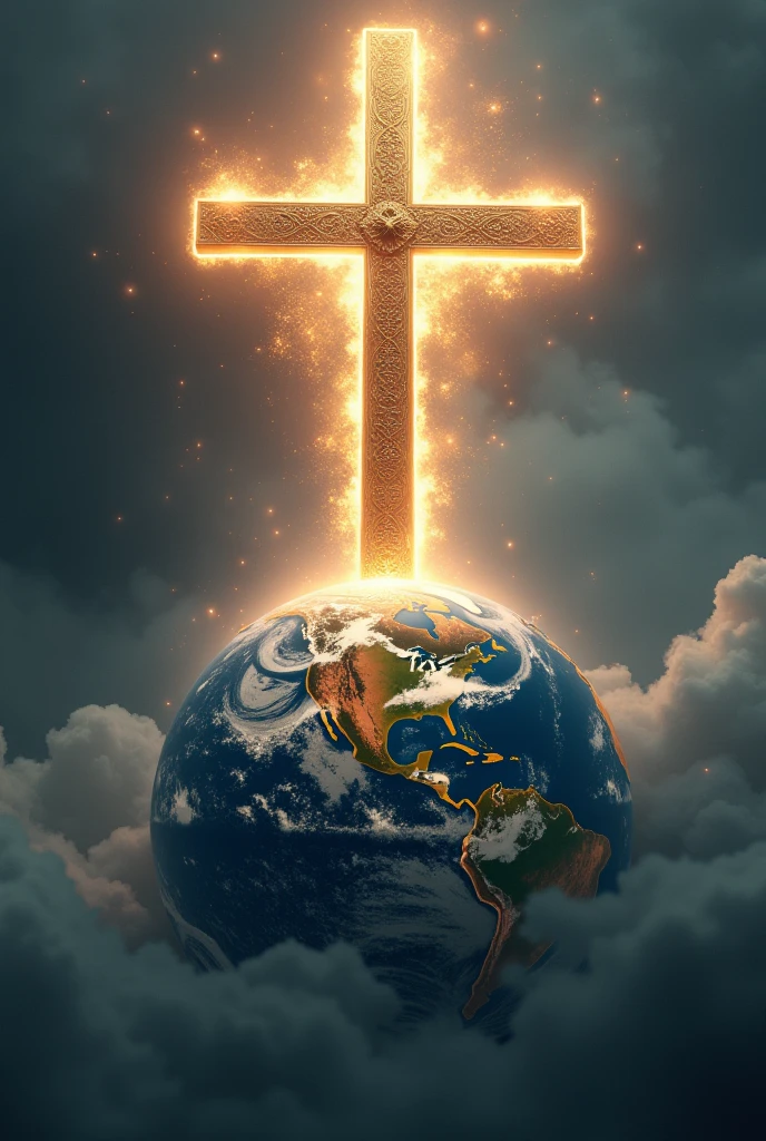 A globe with a cross hovering over it, symbolizing the global impact of end-time prophecies.