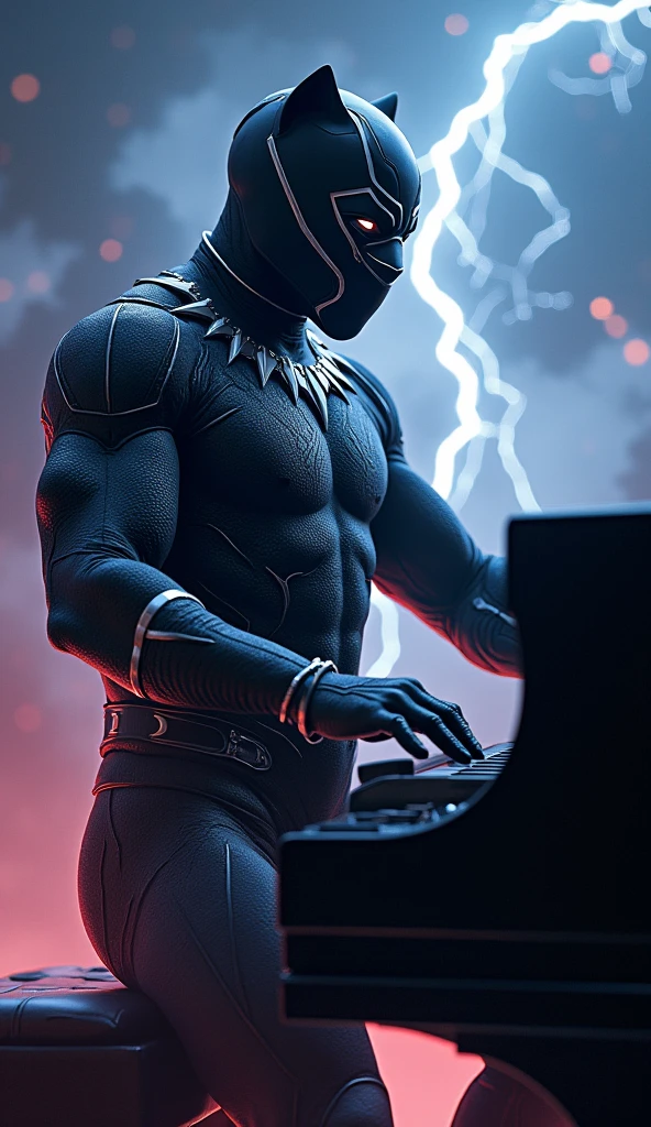 Rock Black Panther marvel by playing the piano with a thunder background and a very rock vibes.