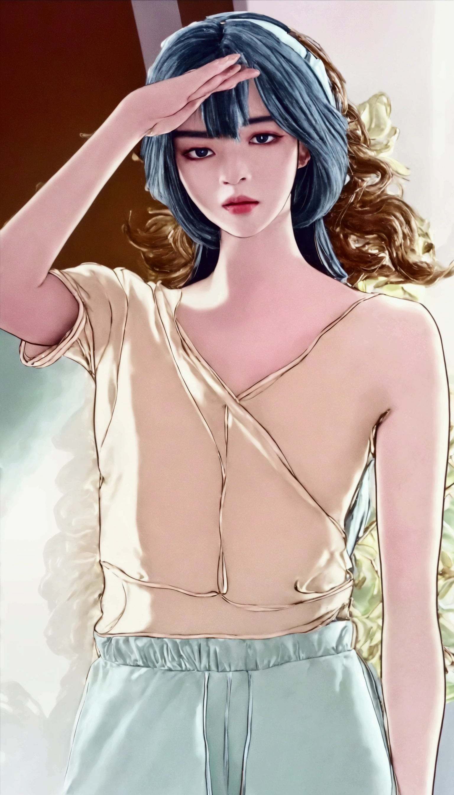 ultra-detailliert、hight resolution、((Best quality, 8k, Masterpiece :1.3)), upper body, Sharp focus :1.2, Beautiful woman with perfect figure, Highly detailed facial and skin texture, Detailed eyes, Double eyelids, interior view perfect lighting, Glowing skin,