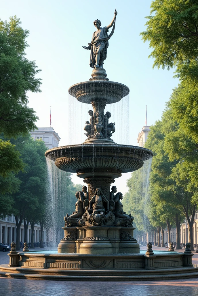 Beautiful big fountain with wall sculpture 