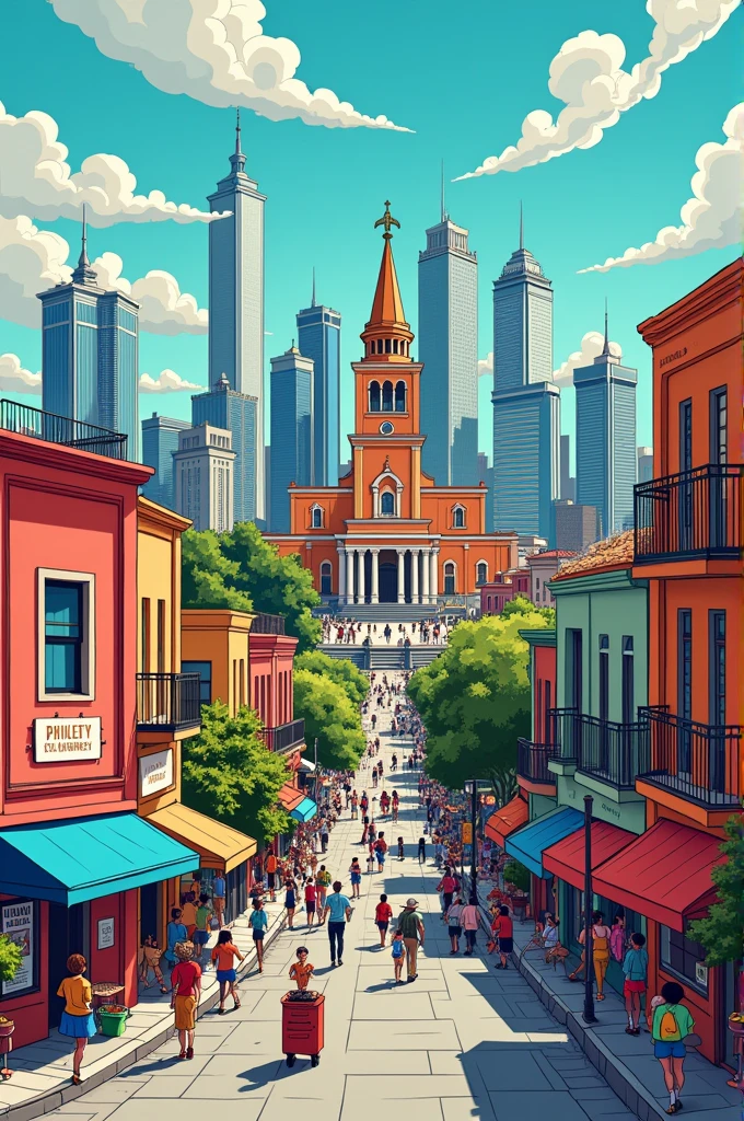 Generates a 2D cartoon-style image of the city of Monterrey