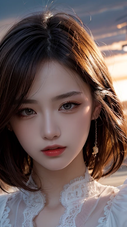Highest quality, shape, Very detailed, In detail, High resolution, 8k wallpaper, Perfect dynamic composition, Beautiful attention to detail, woman&#39;s fashion summer,Short Bob Hair,Small Breasts Natural Color Lip, Bold sexy pose,smile,Harajuku、20-year-old girl、cute、sexy shot looking at camera