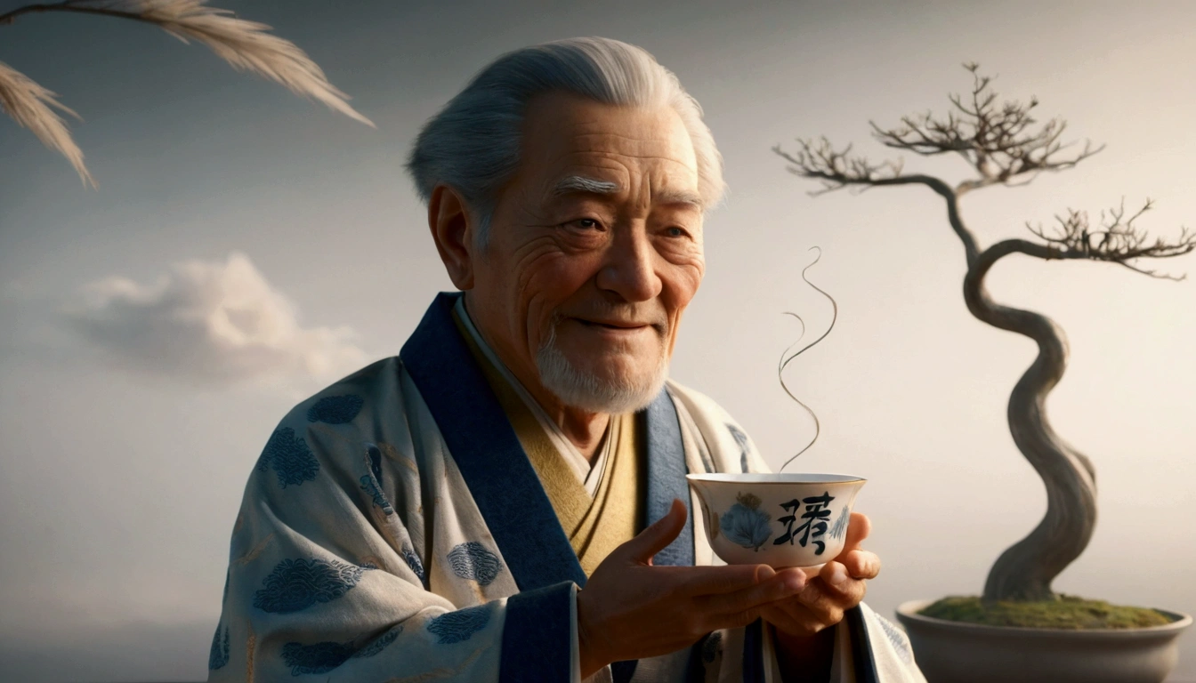 Let the image come out with a black background and the old man be on the right side of the image
