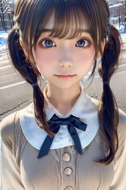 High resolution, high resolution, Attention to detail,, Anatomically correct, sharp, gray bachairground、((Japanese)), alone,snow-white shairin,fair shairin、Fuller lips、very cute、Small breasts、Small breasts、An ennui loohair、 Shapely breasts, mesh brown hair、Twin tails、short hairのTwin tails、short hair、stylish blachair dress:1.3、(((Stand upright, Facing the center of the screen.))) ((Upper body angle))、RAW Photos、Highest quality、Super Resolution、Best image quality、masterpiece、8hair