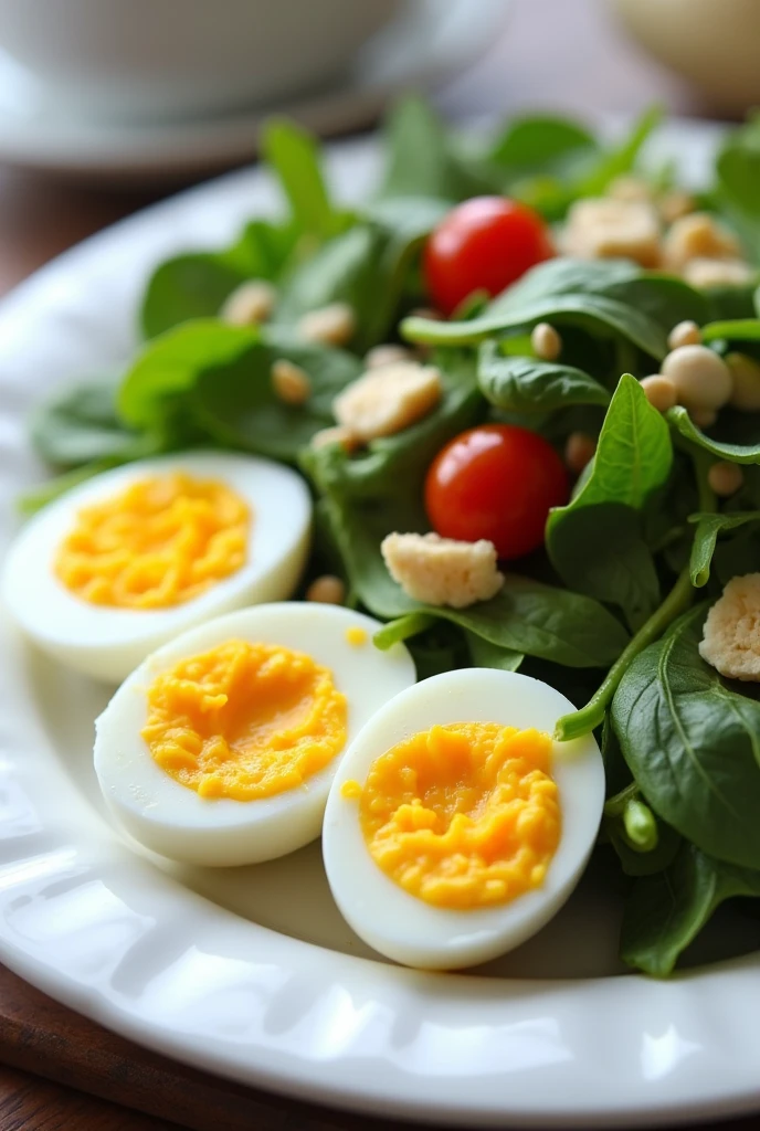 3 hard boiled eggs A large green salad of your choice 2 tablespoons low carb dressing. 