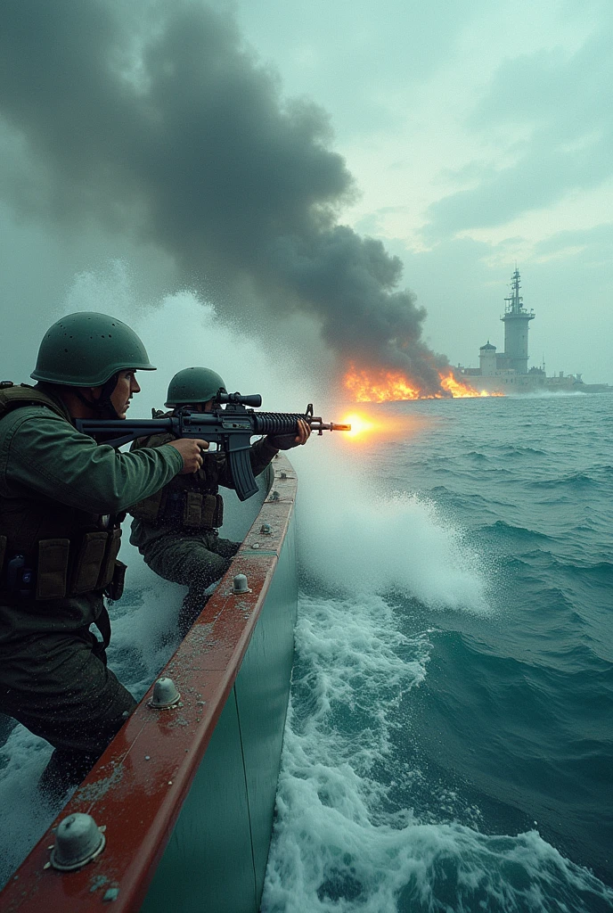 Bolivia with guns fighting in the sea