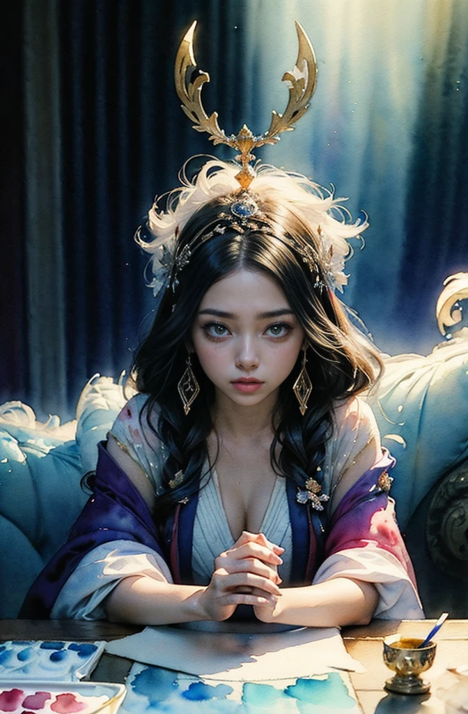 (Tabletop, Highest qualityの, Highest quality, Official Art, (beautifully、aesthetic:1.4), (Watercolor:1.4) ), (Izanami 1.5), 日本のgod話の女god, Majestic beauty, 創造の女god、生命の女god、Typically、((((Typically))))、Reincarnation Support, god&#39;Grace, Gentle and meditative expressions, Flowing, celestial garments, Shine、Created all the landscapes and worlds on Earth, A dazzling dance of light, Whispers of Ancient Legends,