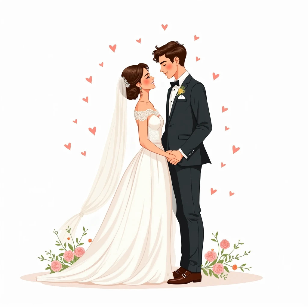 drawning, fancy, Young couple, Wedding Clipart, on white background