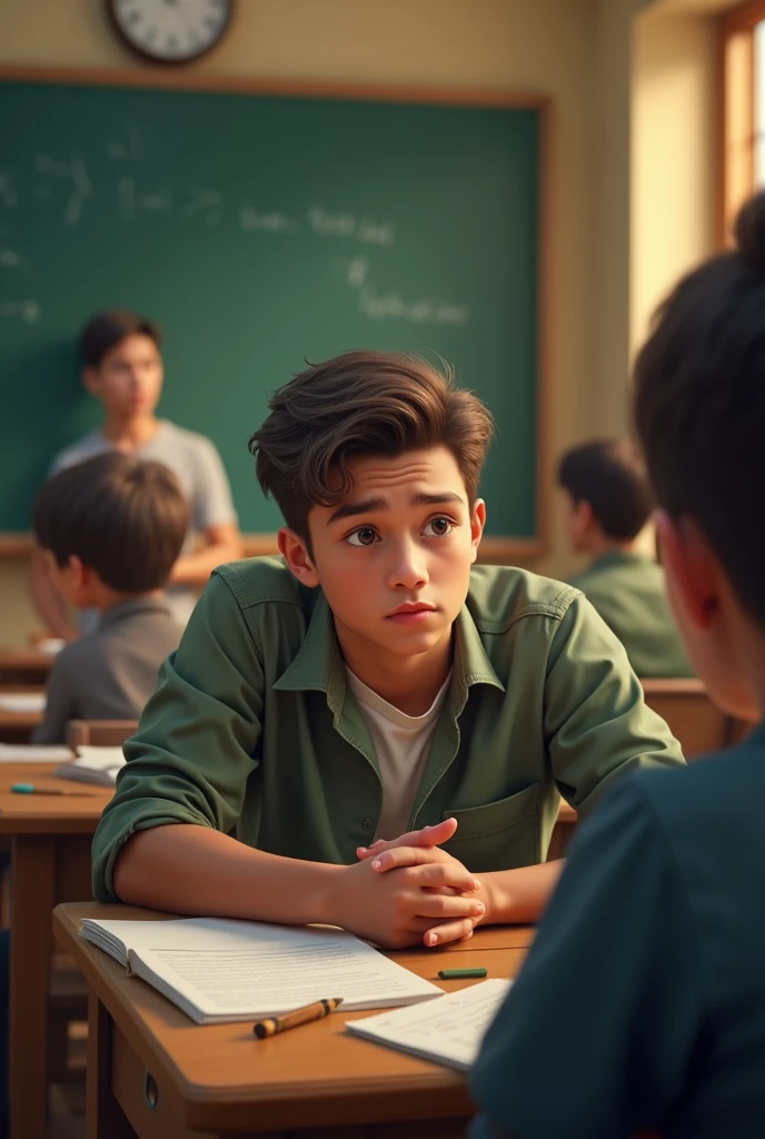 young man listening to his teacher at school