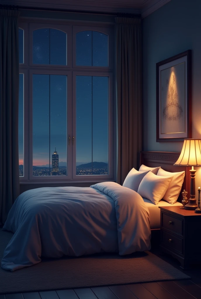 a night background with a room a bed