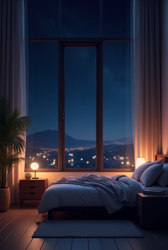 a night background with a room a bed