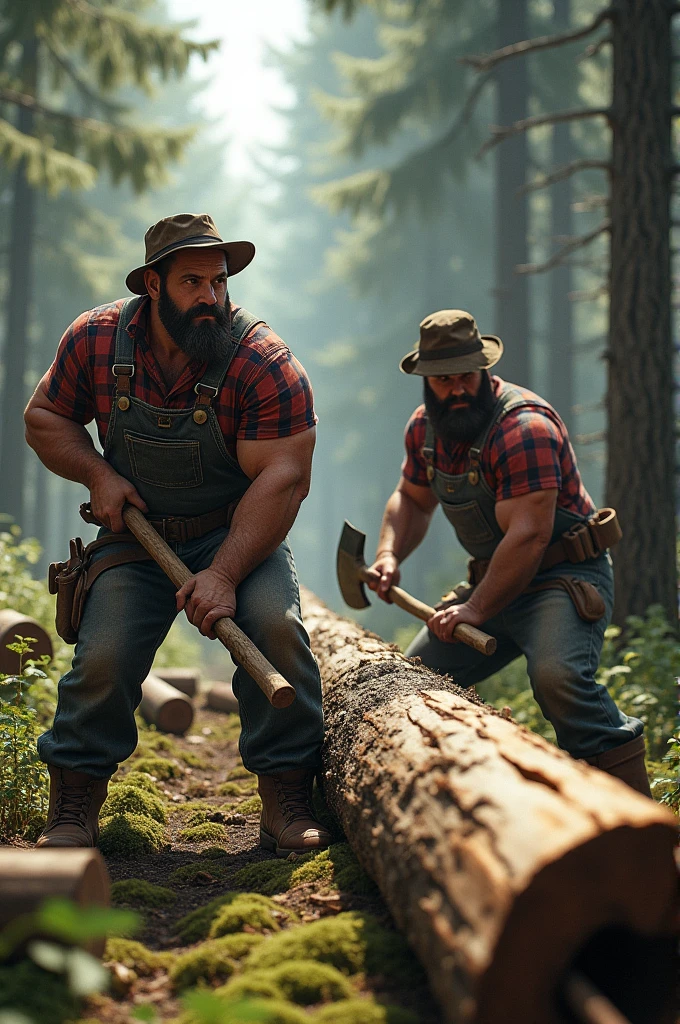 2 lumberjacks cutting wood