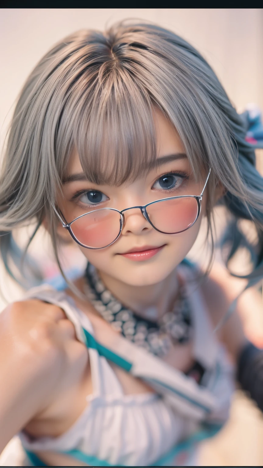 detailed face, masterpiece , Highest quality , Very detailed , 1 person, ((Contrasting Eyes)) , (Have fun), ((running)) , bikini, Beach , bangs