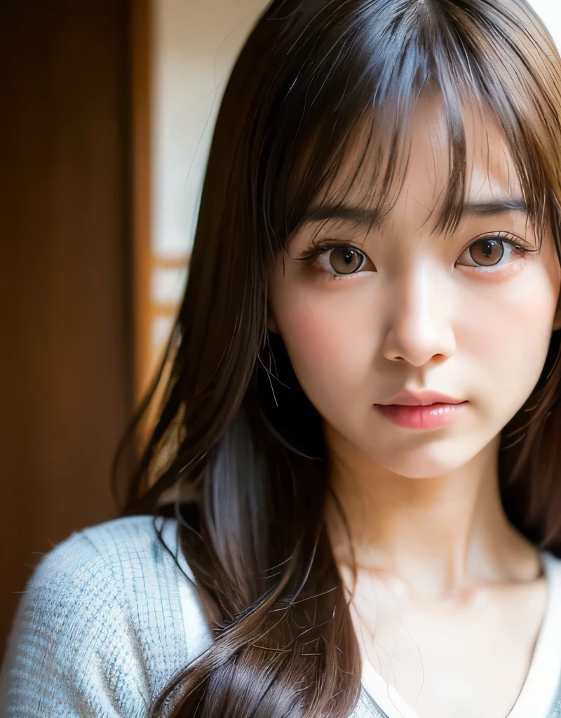 best quality, face focus, soft light, ultra high res, (photorealistic:1.4), RAW photo,
1japanese girl, solo, cute, (pupil, lights in the eyes), detailed beautiful face, (small chest),(high resolution detail of human skin texture),
(long hair),
indoor,
Damask Shirt Dress,
(portrait)
