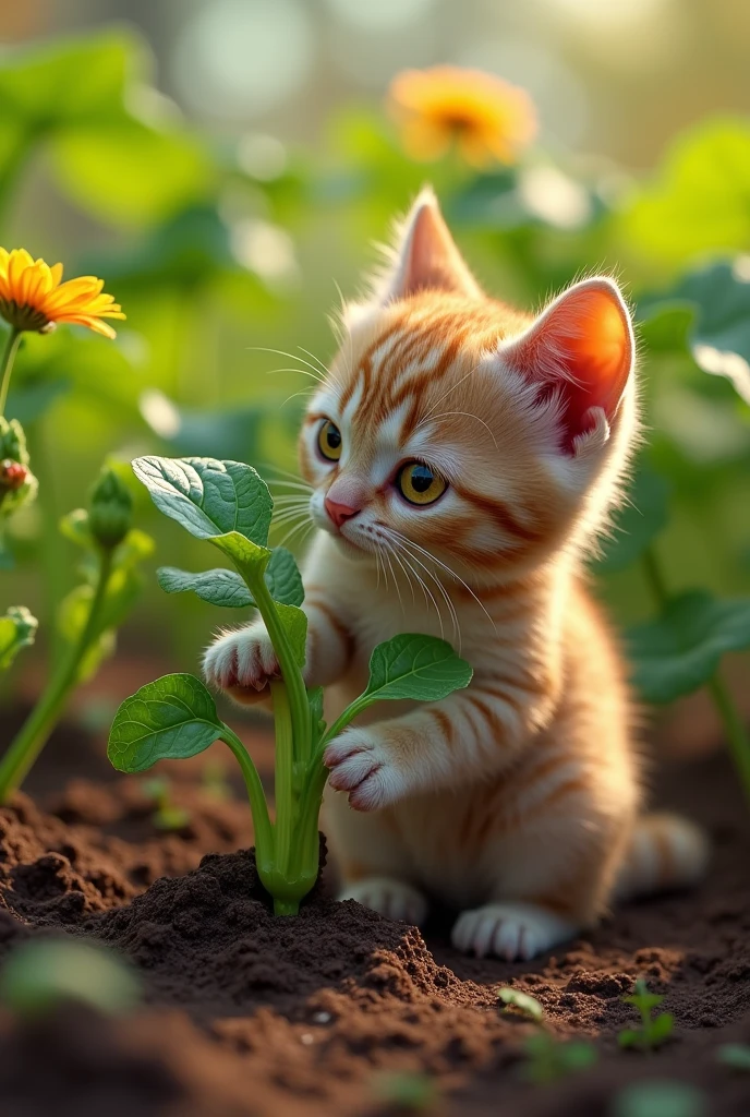 A cat planting a squash plant